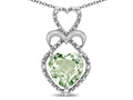 Star K Heart Shape 8mm Genuine Green Amethyst Heart Halo Embrace Pendant Necklace