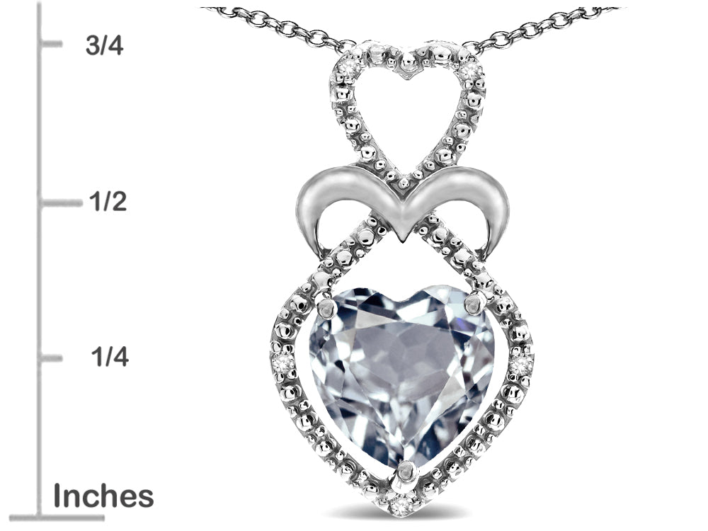Star K Heart Shape 8mm Genuine Aquamarine Heart Halo Embrace Pendant Necklace