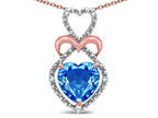 Star K Heart Shape 8mm Genuine Blue Topaz Heart Halo Embrace Pendant Necklace