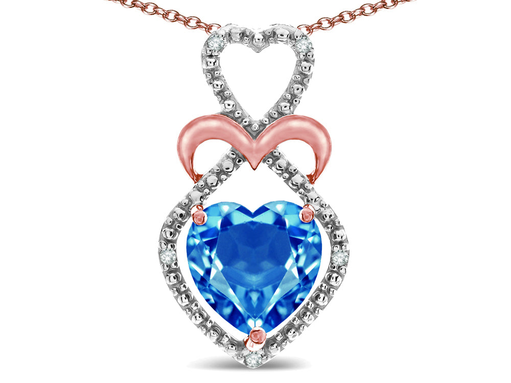 Star K Heart Shape 8mm Genuine Blue Topaz Heart Halo Embrace Pendant Necklace