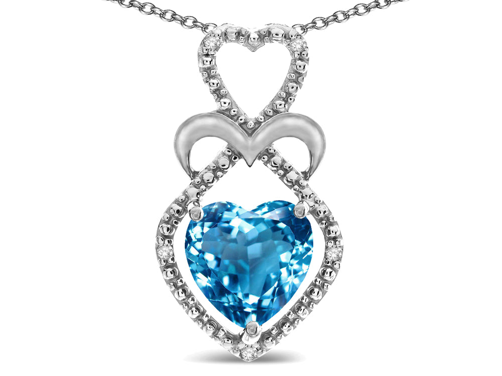 Star K Heart Shape 8mm Genuine Blue Topaz Heart Halo Embrace Pendant Necklace
