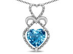 Star K Heart Shape 8mm Genuine Blue Topaz Heart Halo Embrace Pendant Necklace