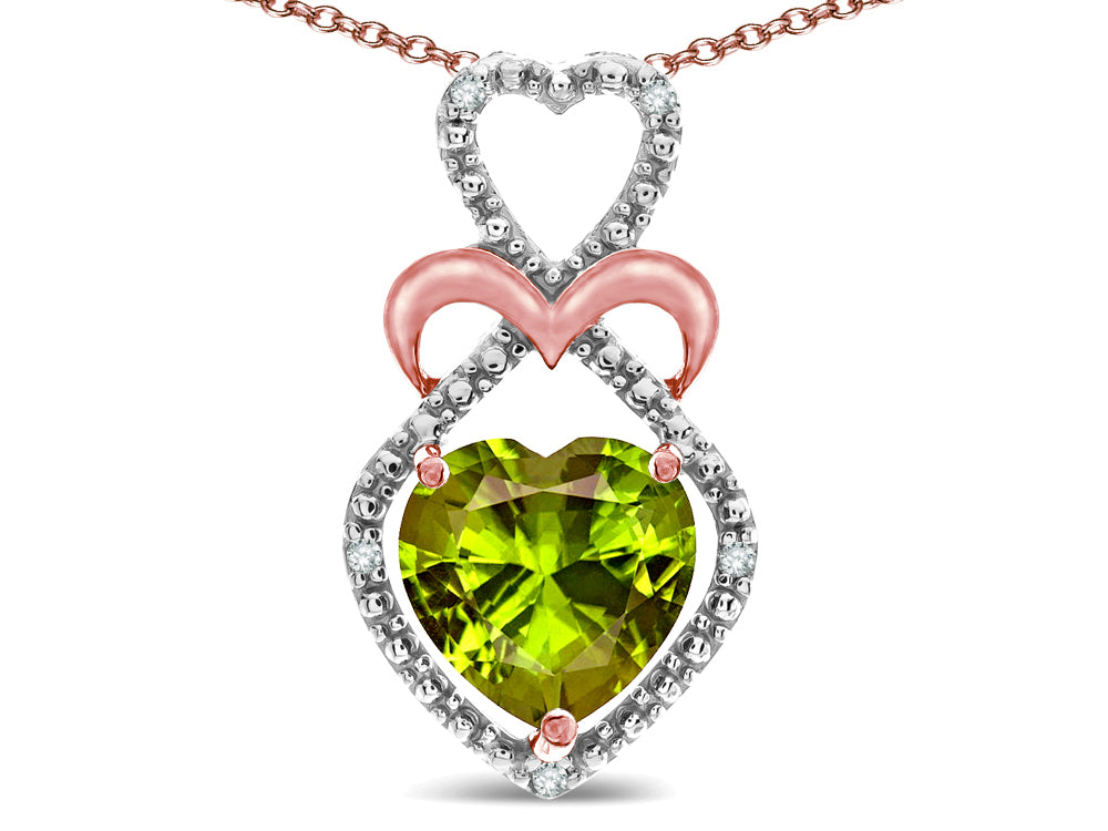 Star K Heart Shape 8mm Genuine Peridot Heart Halo Embrace Pendant Necklace