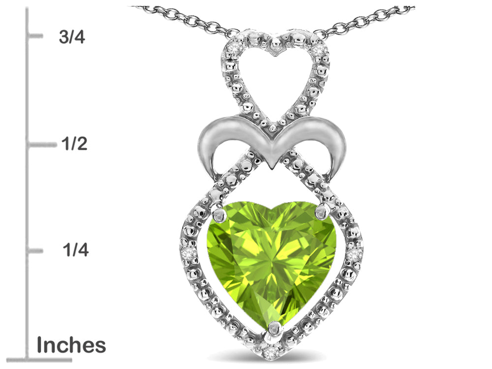 Star K Heart Shape 8mm Genuine Peridot Heart Halo Embrace Pendant Necklace
