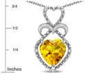 Star K 14k White Gold Heart Shape 8mm Genuine Citrine Heart Halo Embrace Pendant Necklace