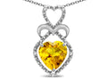 Star K 14k White Gold Heart Shape 8mm Genuine Citrine Heart Halo Embrace Pendant Necklace