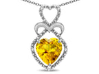 Star K 14k White Gold Heart Shape 8mm Genuine Citrine Heart Halo Embrace Pendant Necklace