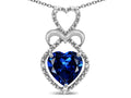 Star K Heart Shape 8mm Created Sapphire Heart Halo Embrace Pendant Necklace