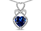Star K Heart Shape 8mm Created Sapphire Heart Halo Embrace Pendant Necklace