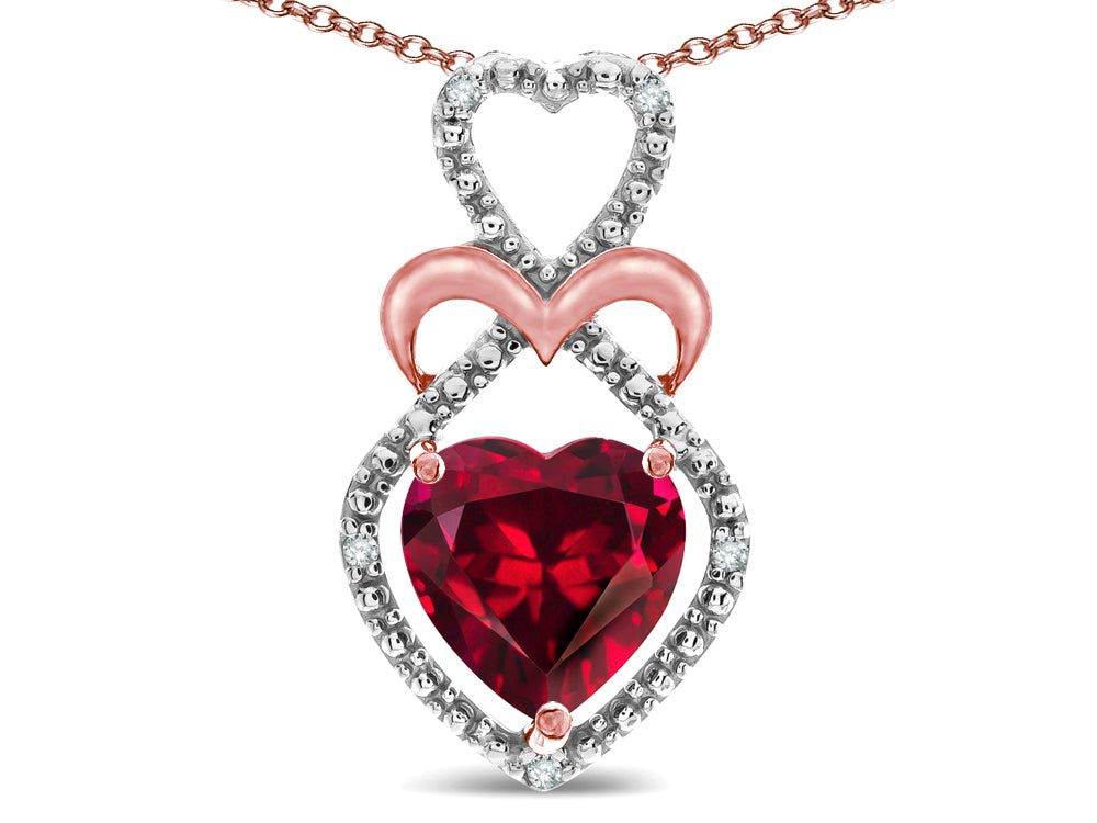 Star K Heart Shape 8mm Created Ruby Heart Halo Embrace Pendant Necklace