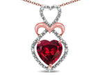 Star K Heart Shape 8mm Created Ruby Heart Halo Embrace Pendant Necklace