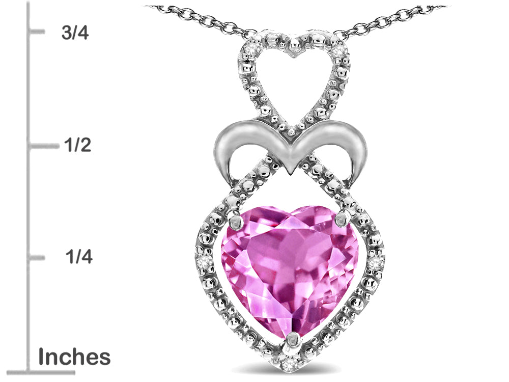 Star K Heart Shape 8mm Created Pink Sapphire Heart Halo Embrace Pendant Necklace