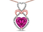 Star K Heart Shape 8mm Simulated Pink Tourmaline Heart Halo Embrace Pendant Necklace