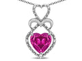 Star K Heart Shape 8mm Simulated Pink Tourmaline Heart Halo Embrace Pendant Necklace