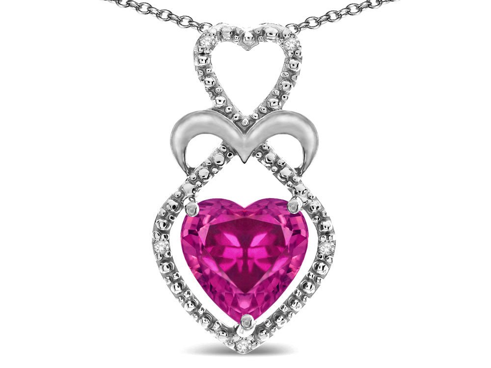 Star K Heart Shape 8mm Simulated Pink Tourmaline Heart Halo Embrace Pendant Necklace