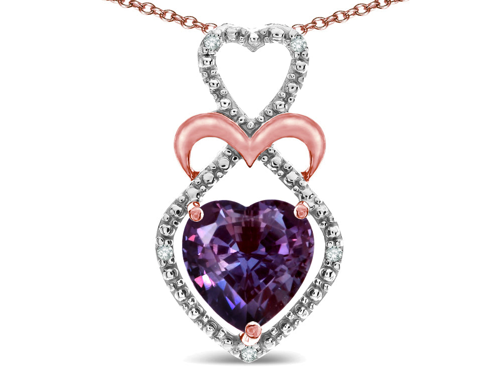 Star K Heart Shape 8mm Simulated Alexandrite Heart Halo Embrace Pendant Necklace