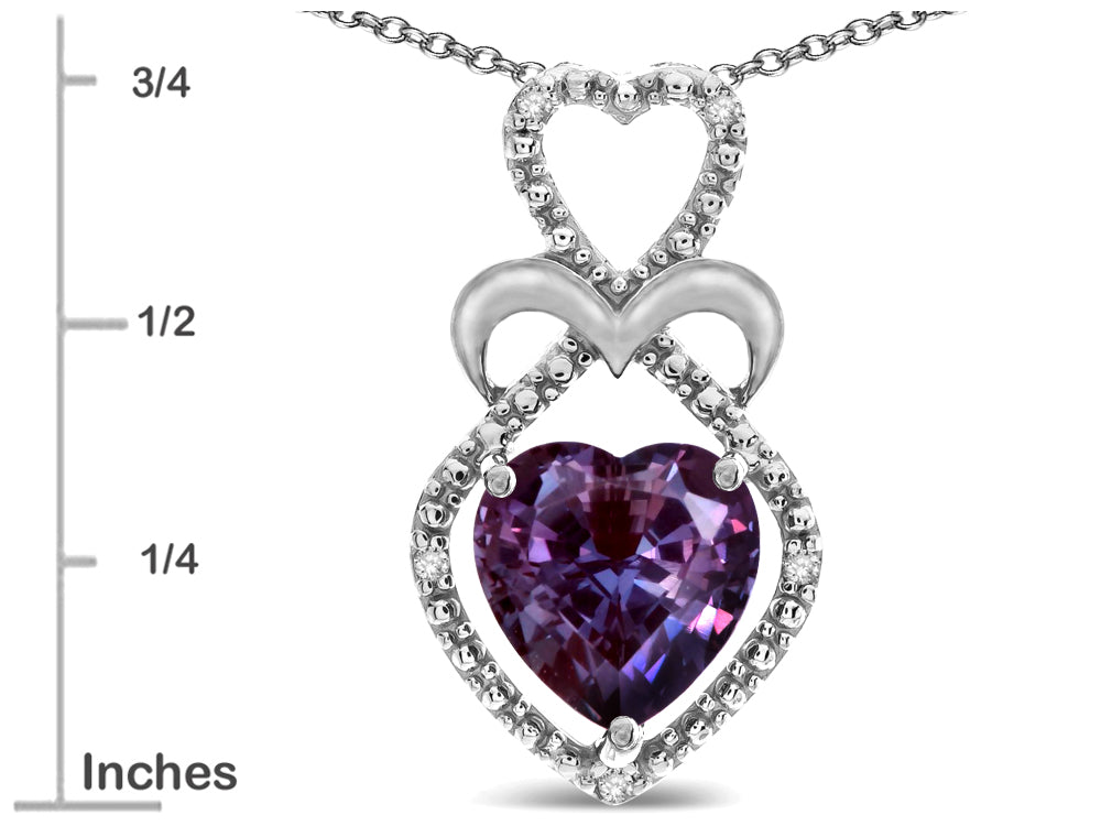 Star K Heart Shape 8mm Simulated Alexandrite Heart Halo Embrace Pendant Necklace