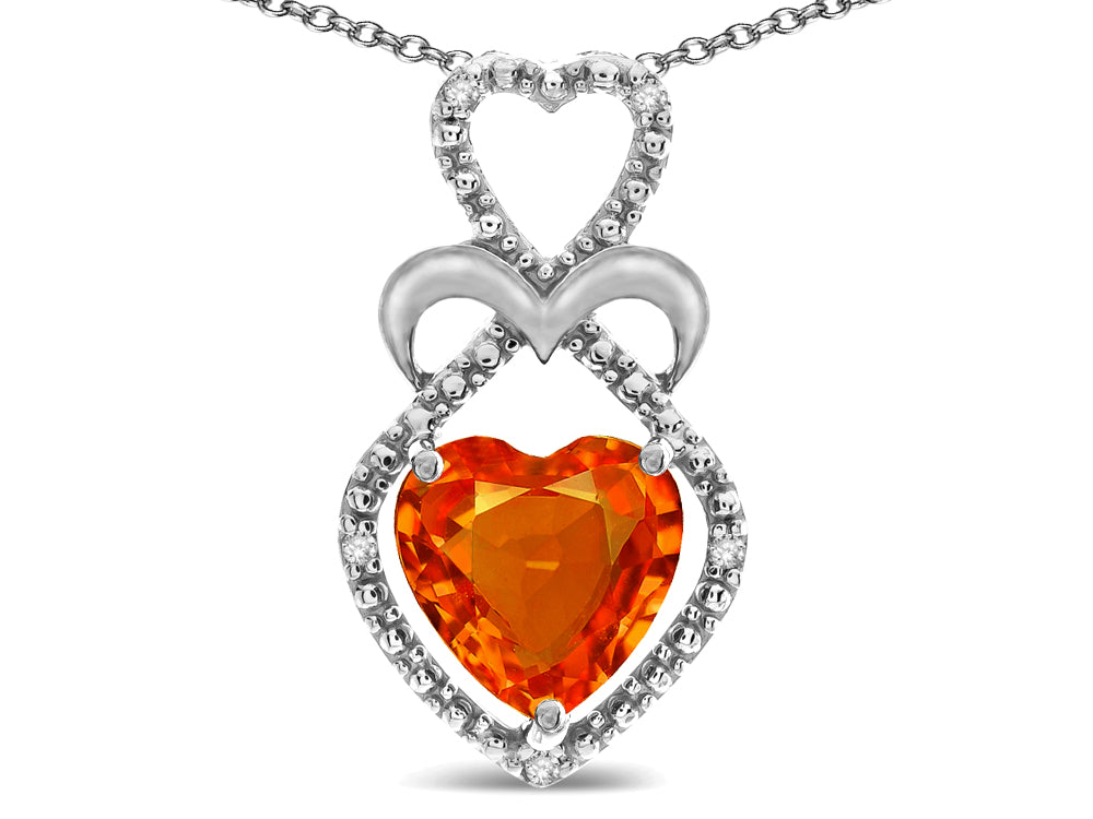 Star K Heart Shape 8mm Simulated Orange Mexican Fire Opal Heart Halo Embrace Pendant Necklace