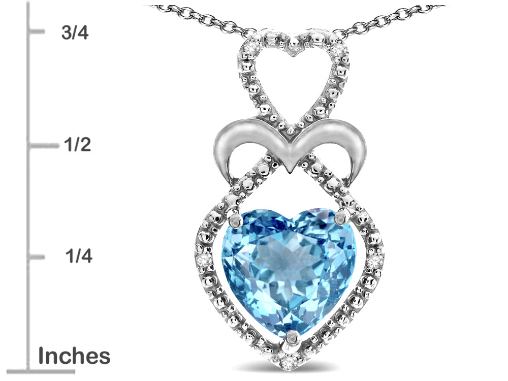 Star K Heart Shape 8mm Simulated Aquamarine Heart Halo Embrace Pendant Necklace
