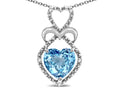 Star K Heart Shape 8mm Simulated Aquamarine Heart Halo Embrace Pendant Necklace