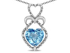 Star K Heart Shape 8mm Simulated Aquamarine Heart Halo Embrace Pendant Necklace