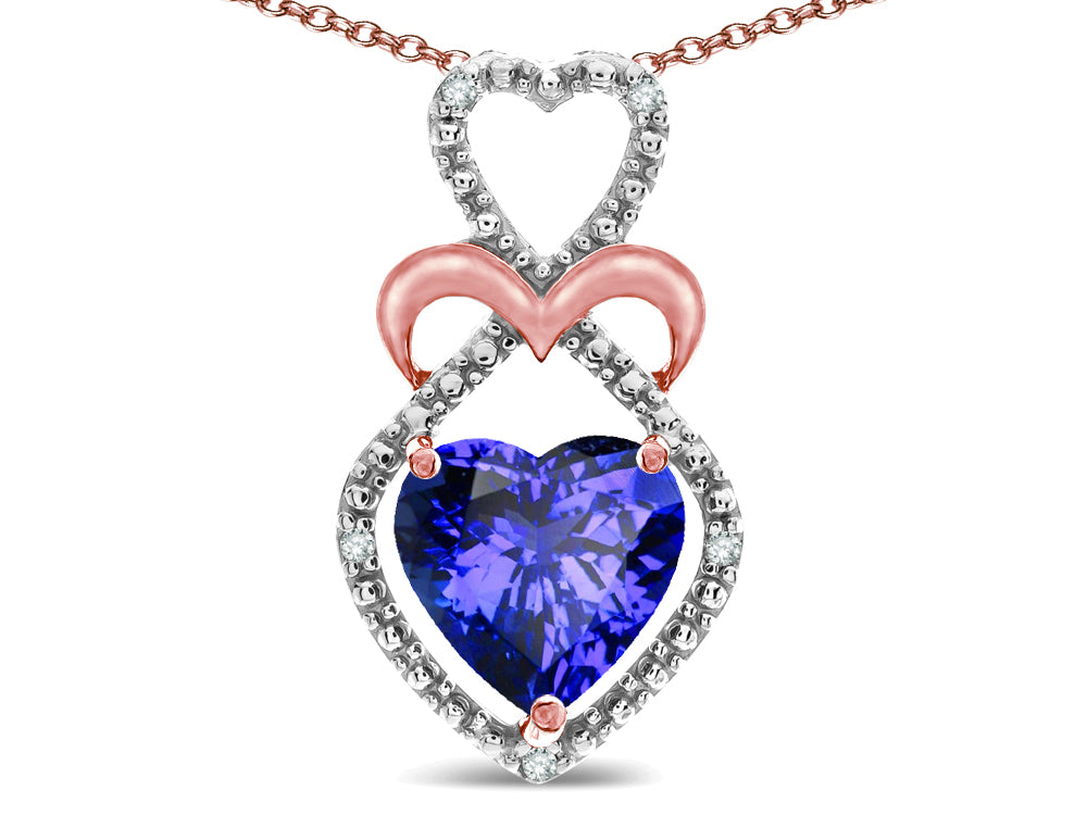 Star K Heart Shape 8mm Simulated Tanzanite Heart Halo Embrace Pendant Necklace