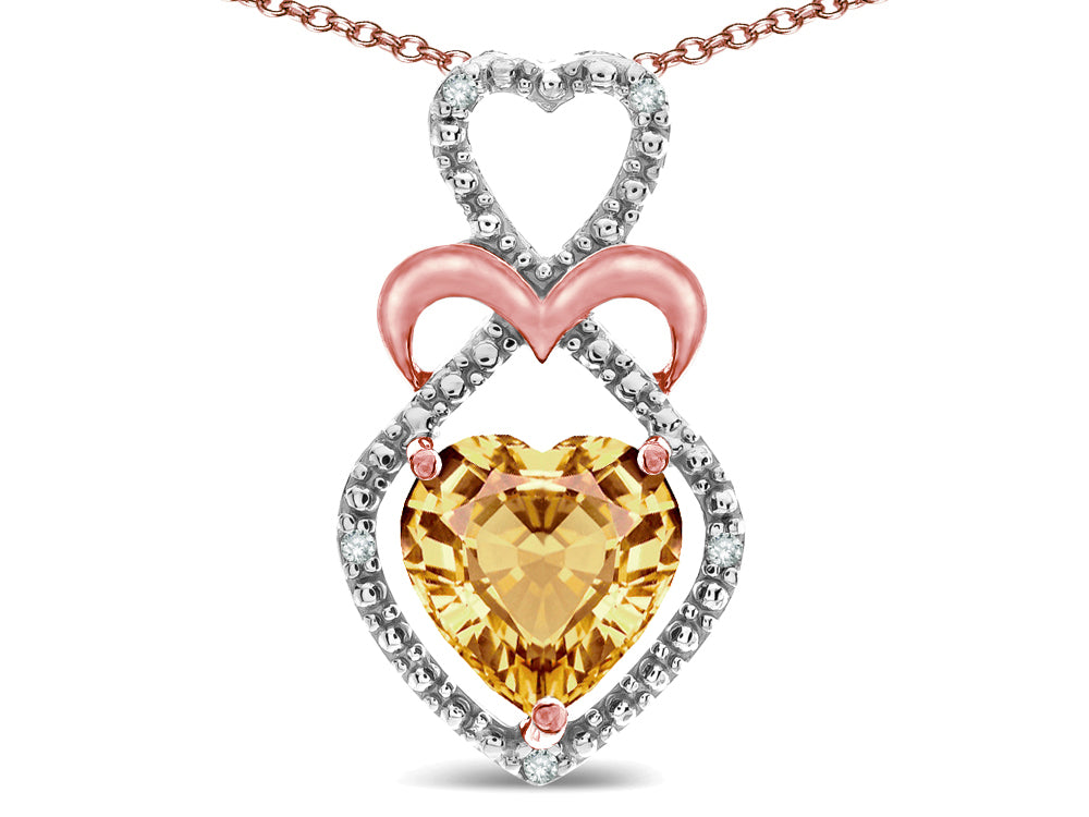 Star K Heart Shape 8mm Simulated Imperial Yellow Topaz Heart Halo Embrace Pendant Necklace