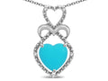 Star K Heart Shape 8mm Simulated Turquoise Heart Halo Embrace Pendant Necklace