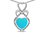 Star K Heart Shape 8mm Simulated Turquoise Heart Halo Embrace Pendant Necklace