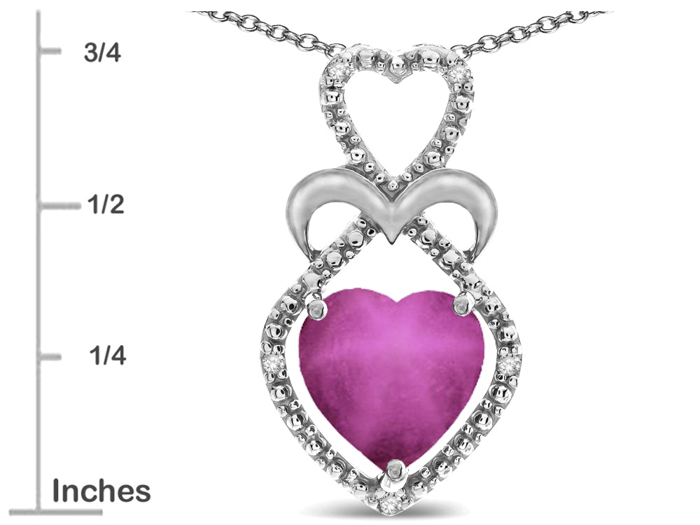 Star K Heart Shape 8mm Created Star Ruby Heart Halo Embrace Pendant Necklace