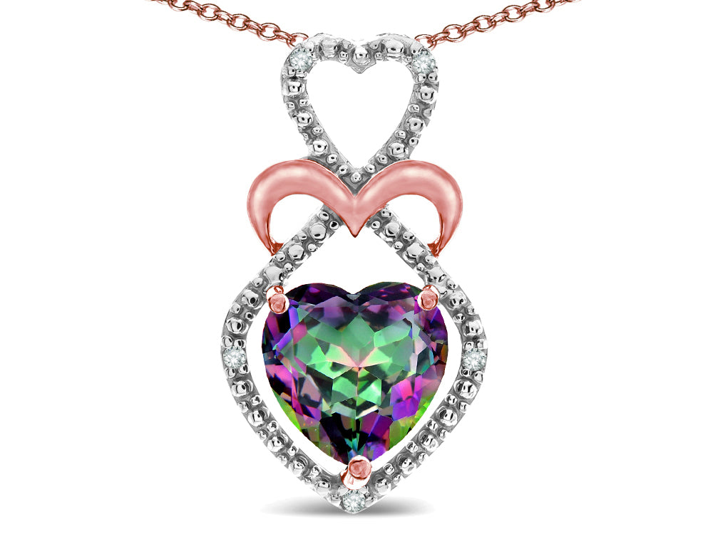 Star K Heart Shape 8mm Rainbow Mystic Topaz Heart Halo Embrace Pendant Necklace