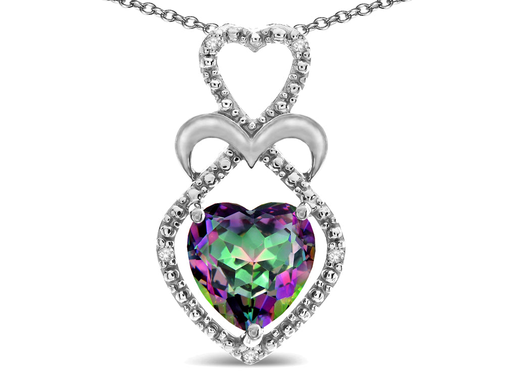 Star K Heart Shape 8mm Rainbow Mystic Topaz Heart Halo Embrace Pendant Necklace