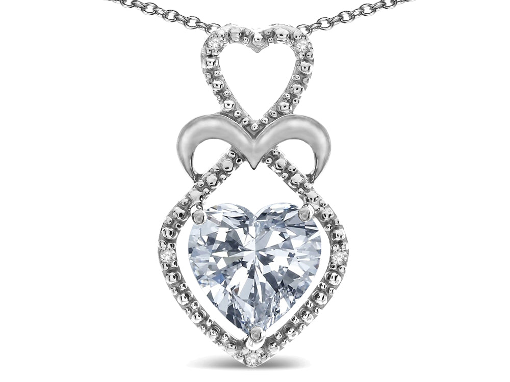 Star K Heart Shape 8mm Genuine White Topaz Heart Halo Embrace Pendant Necklace