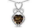 Star K Heart Shape 8mm Genuine Smoky Quartz Heart Halo Embrace Pendant Necklace