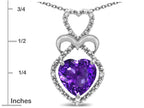 Star K 10k Gold Heart Shape 8mm Amethyst Double Heart Halo Embrace Pendant Necklace