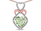 Star K 10k Gold Heart Shape 8mm Genuine Green Amethyst Heart Halo Embrace Pendant Necklace