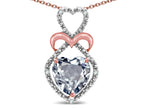 Star K 10k Gold Heart Shape 8mm Genuine Aquamarine Heart Halo Embrace Pendant Necklace