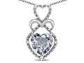 Star K 10k Gold Heart Shape 8mm Genuine Aquamarine Heart Halo Embrace Pendant Necklace
