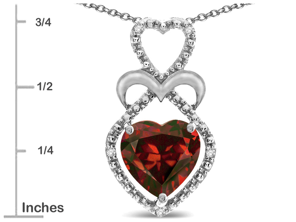 Star K 10k Gold Heart Shape 8mm Genuine Garnet Heart Halo Embrace Pendant Necklace