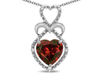 Star K 10k Gold Heart Shape 8mm Genuine Garnet Heart Halo Embrace Pendant Necklace