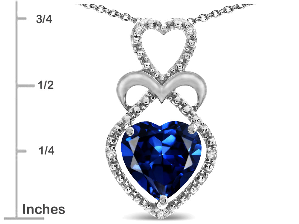 Star K 10k Gold Heart Shape 8mm Created Sapphire Heart Halo Embrace Pendant Necklace
