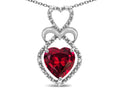 Star K 10k Gold Heart Shape 8mm Created Ruby Heart Halo Embrace Pendant Necklace