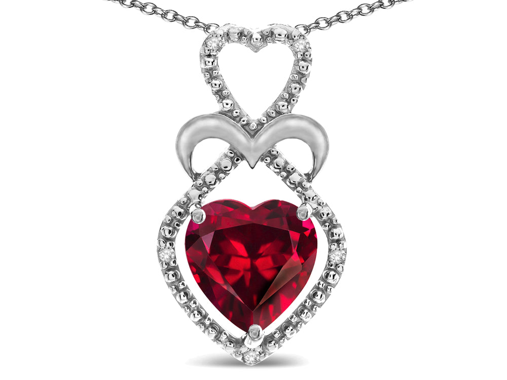 Star K 10k Gold Heart Shape 8mm Created Ruby Heart Halo Embrace Pendant Necklace