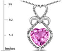 Star K 10k Gold Heart Shape 8mm Created Pink Sapphire Heart Halo Embrace Pendant Necklace
