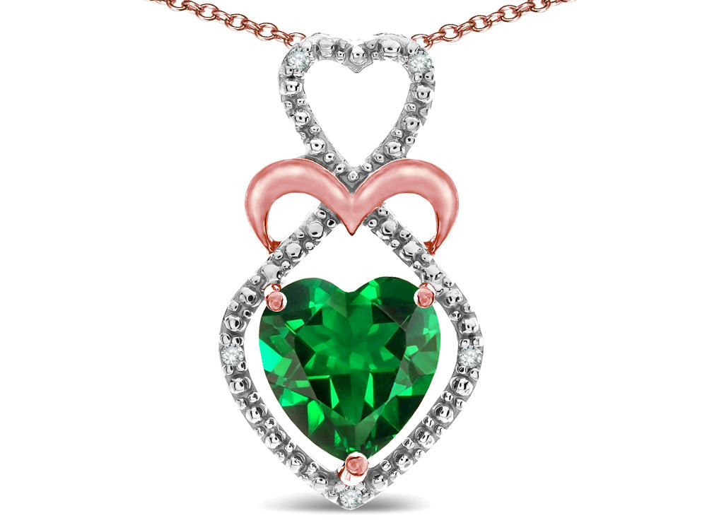 Star K 10k Gold Heart Shape 8mm Simulated Emerald Heart Halo Embrace Pendant Necklace