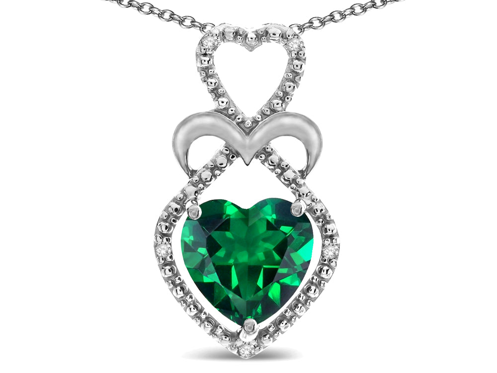 Star K 10k Gold Heart Shape 8mm Simulated Emerald Heart Halo Embrace Pendant Necklace