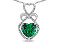 Star K 10k Gold Heart Shape 8mm Simulated Emerald Heart Halo Embrace Pendant Necklace