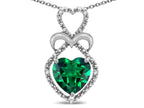 Star K 10k Gold Heart Shape 8mm Simulated Emerald Heart Halo Embrace Pendant Necklace