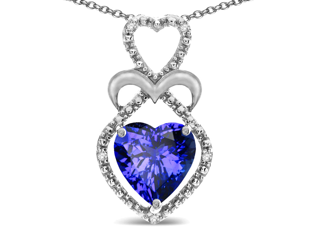 Star K 10k Gold Heart Shape 8mm Simulated Tanzanite Heart Halo Embrace Pendant Necklace