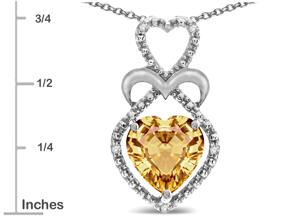 Star K 10k Gold Heart Shape 8mm Simulated Imperial Yellow Topaz Heart Halo Embrace Pendant Necklace